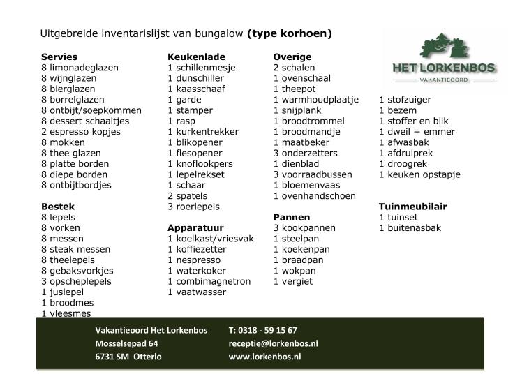 Inventaris Korhoen 6p