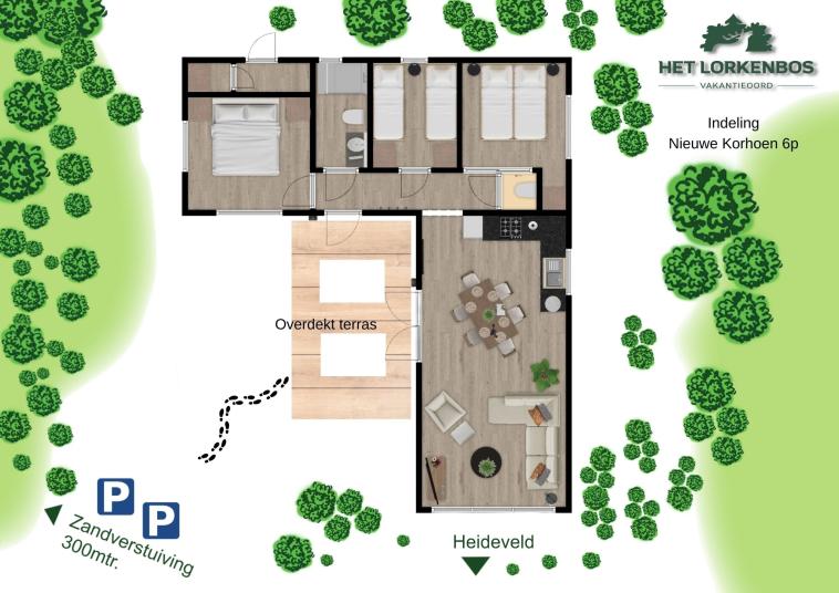 Nieuwe Korhoen 6p indeling plattegrond